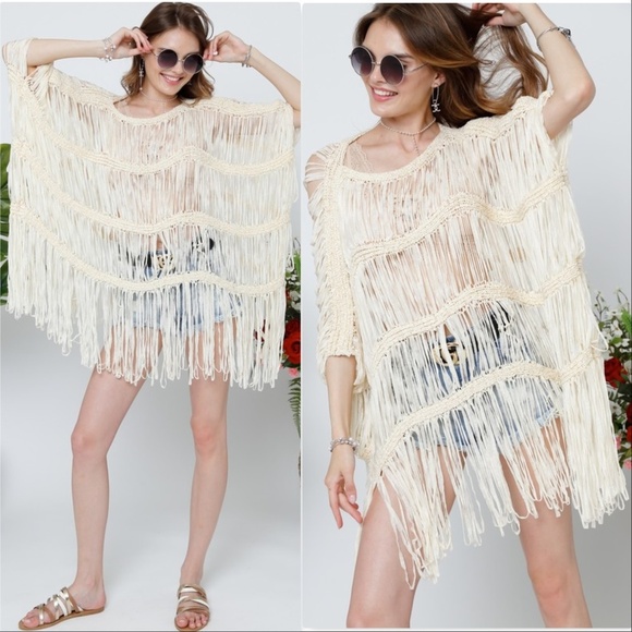 SALOME Fringe Top Beige Crochet - Picture 1 of 4